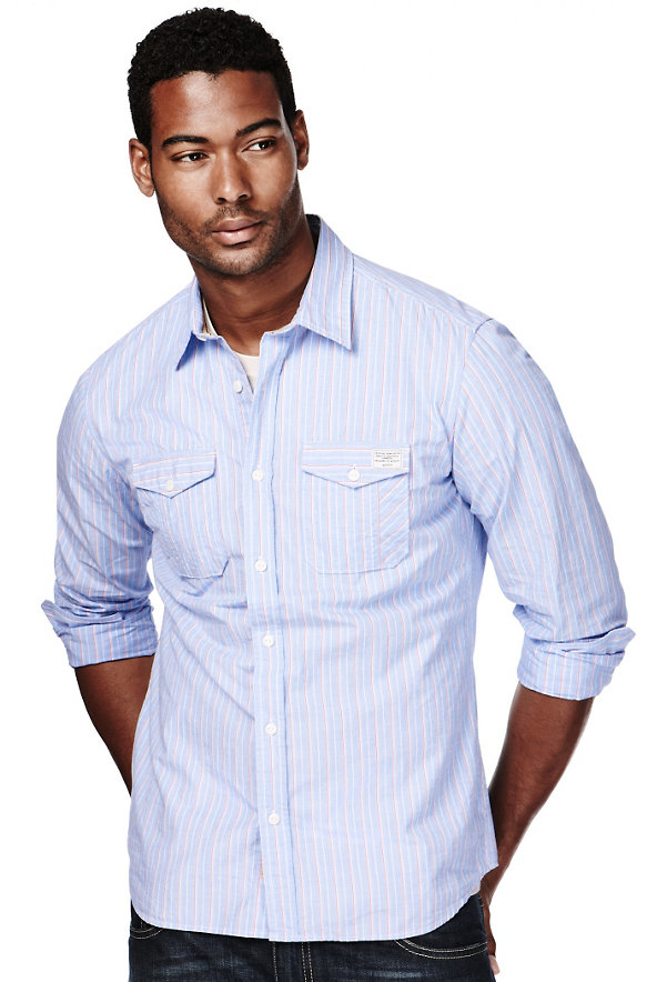 Pure Cotton Slim Fit Double Striped Shirt Image 1 of 1