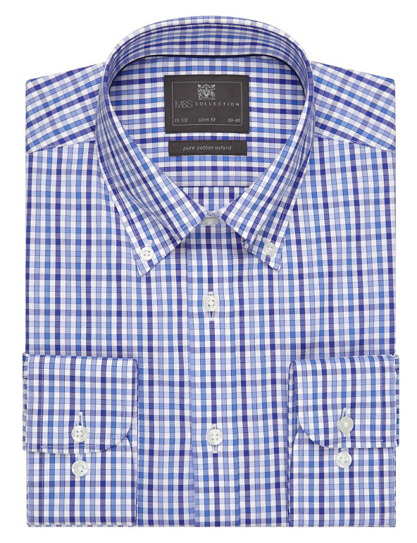 Pure Cotton Slim Fit Easy to Iron Mixed Check Oxford Shirt Image 1 of 1