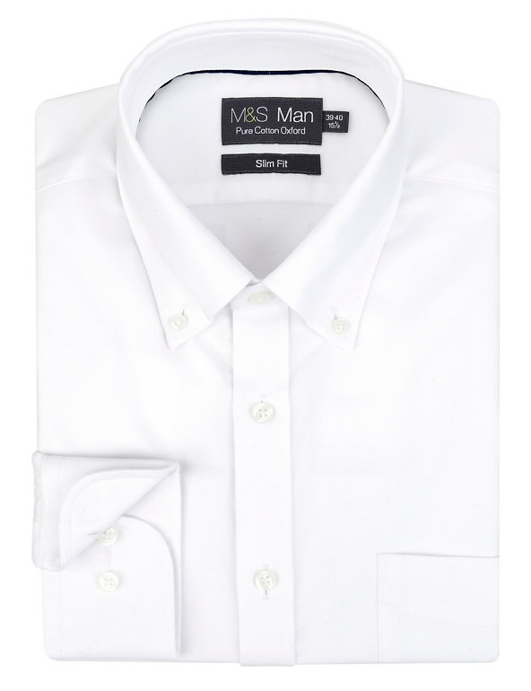 Pure Cotton Slim Fit Easy to Iron Oxford Shirt with Stainaway™ Image 1 of 1