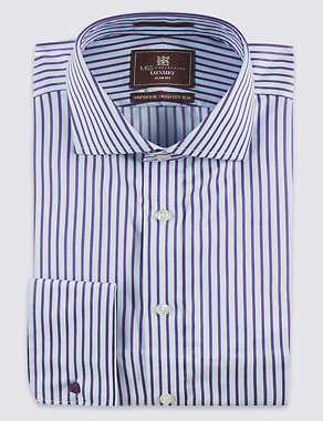 Pure Cotton Slim Fit Edge Striped Shirt Image 2 of 6