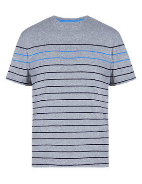 Pure Cotton Slim Fit Engineered Striped T-Shirt with StayNEW™ Image 2 of 3