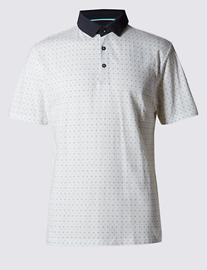 Pure Cotton Slim Fit Geometric Print Polo Shirt Image 2 of 4