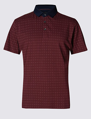 Pure Cotton Slim Fit Geometric Print Polo Shirt Image 2 of 4