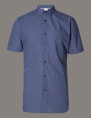 Pure Cotton Slim Fit Geometric Print Shirt Image 2 of 4