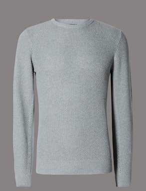 Pure Cotton Slim Fit Honeycomb Textured Jumper Image 2 of 3