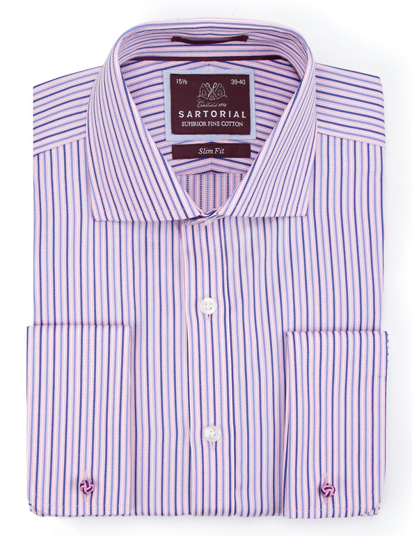Pure Cotton Slim Fit Ladder Striped Shirt Image 1 of 1