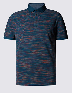 Pure Cotton Slim Fit Space-Dye Striped Polo Shirt Image 2 of 5