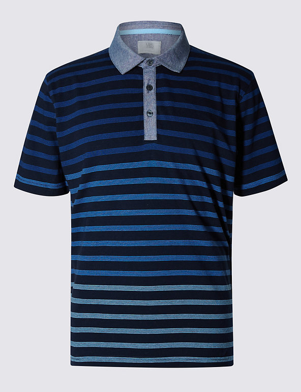 Pure Cotton Slim Fit Striped Polo Shirt Image 1 of 2