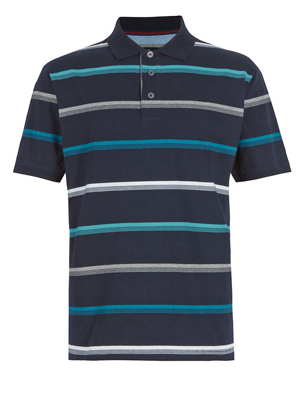 Pure Cotton Slim Fit Striped Polo Shirt Image 1 of 2