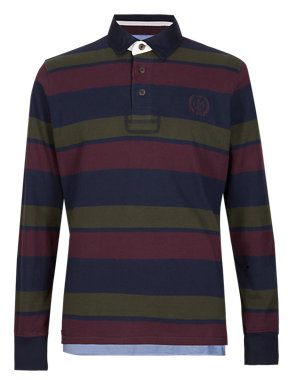 Pure Cotton Slim Fit Striped Rugby Top Image 2 of 3