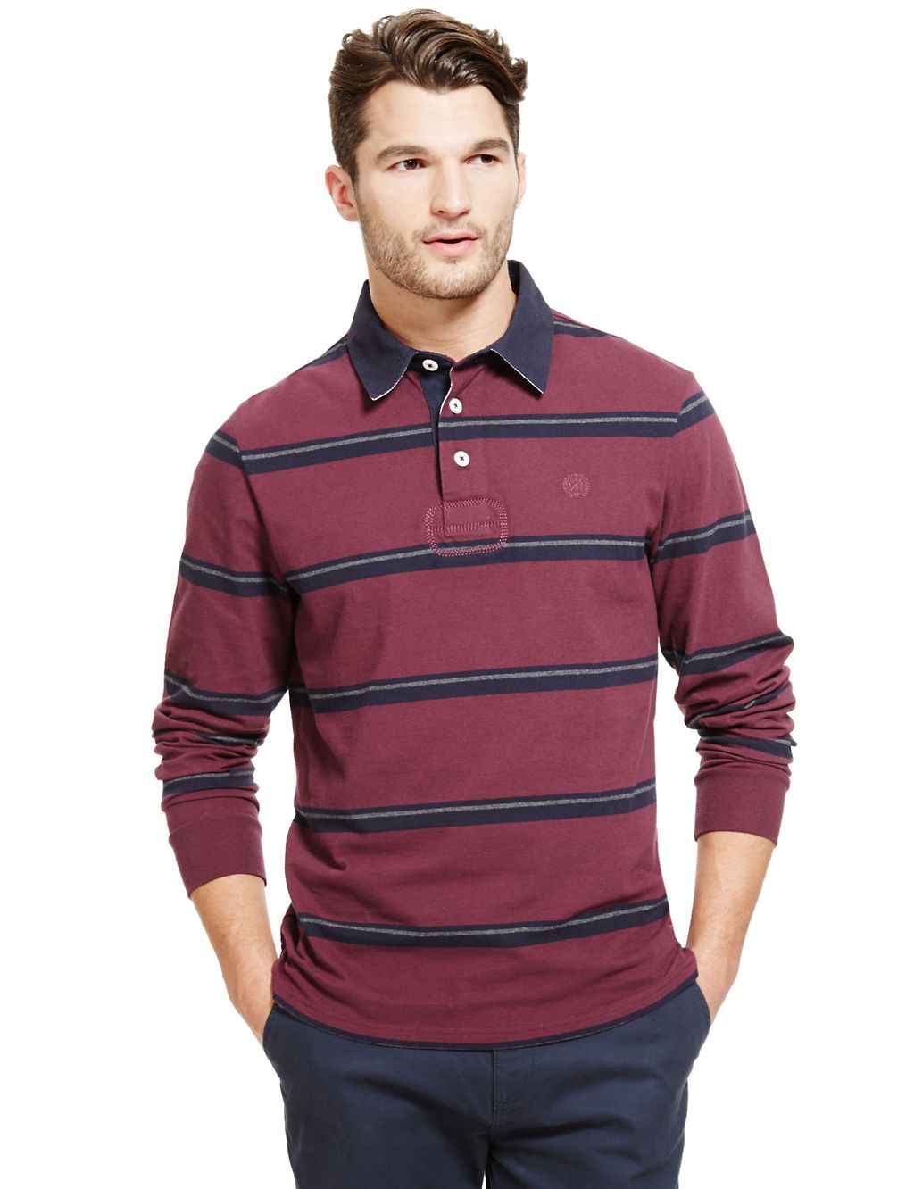 Pure Cotton Slim Fit Striped Rugby Top 3 of 5