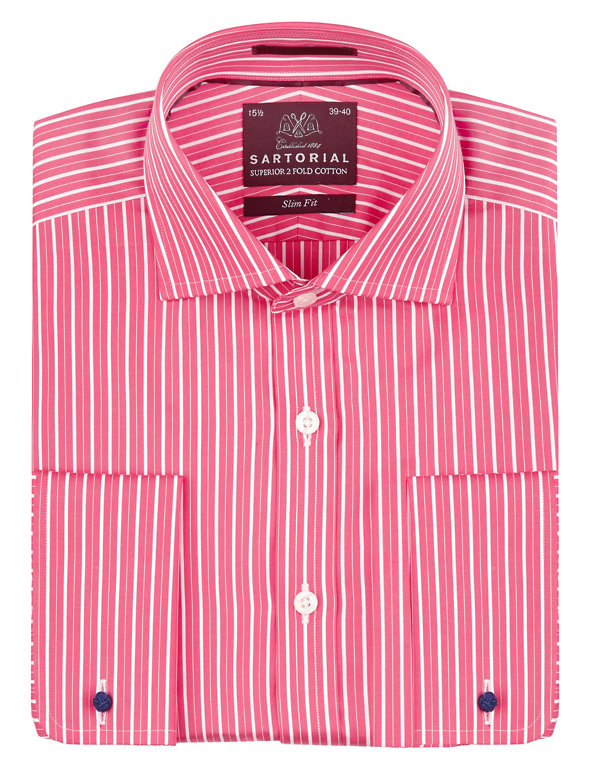 Pure Cotton Slim Fit Wide Geranium Striped Shirt Image 1 of 1