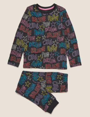 ure Cotton Slogan Pyjama Set (6-16 Yrs)