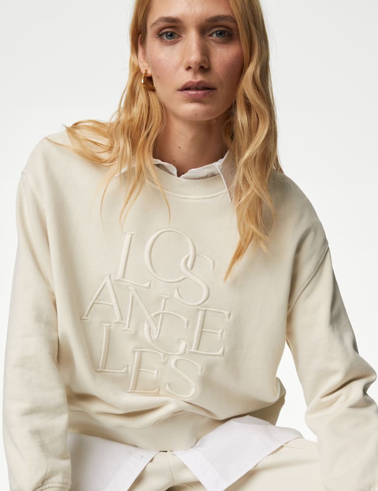 Cotton Weekend Slogan Crew Neck Sweatshirt, M&S Collection