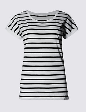 Pure Cotton Slouch Striped T-Shirt Image 2 of 3