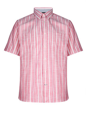 Pure Cotton Slub Striped Shirt Image 2 of 5