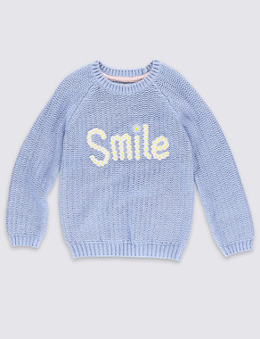 Pure Cotton Smile Slogan Jumper (1-7 Years) Image 2 of 3