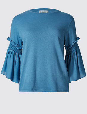 Pure Cotton Smock Sleeve Round Neck T-Shirt Image 2 of 4