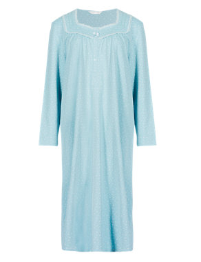 Pure Cotton Smudged Spotted Nightdress Image 2 of 4