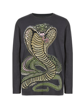 Pure Cotton Snake Print T-Shirt (5-14 Years) Image 2 of 4