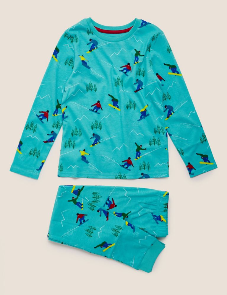 Pure Cotton Snowboarder Print Pyjama Set (6-16 Yrs) 2 of 5