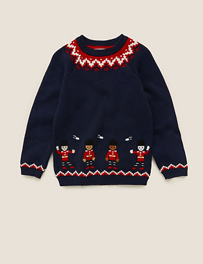 Pure Cotton Soldier Knitted Jumper (2-7 Yrs) Image 2 of 5