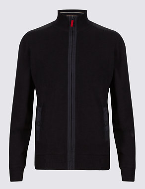 Pure Cotton Sporty Zip Through Cardigan Image 2 of 6