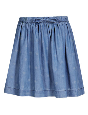 Pure Cotton Spotted & Heart Print Denim Skirt Image 2 of 4