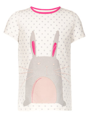 Pure Cotton Spotted Bunny Girls Top (1-7 Years) Image 2 of 4