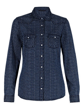 Pure Cotton Spotted Denim Shirt Image 2 of 5