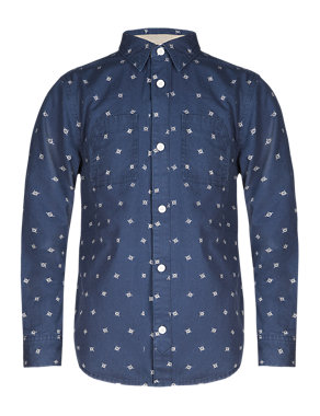 Pure Cotton Spotted Denim Shirt Image 2 of 3