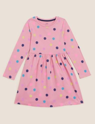 Pure Cotton Spotted Dress (2-7 Yrs) Image 1 of 1