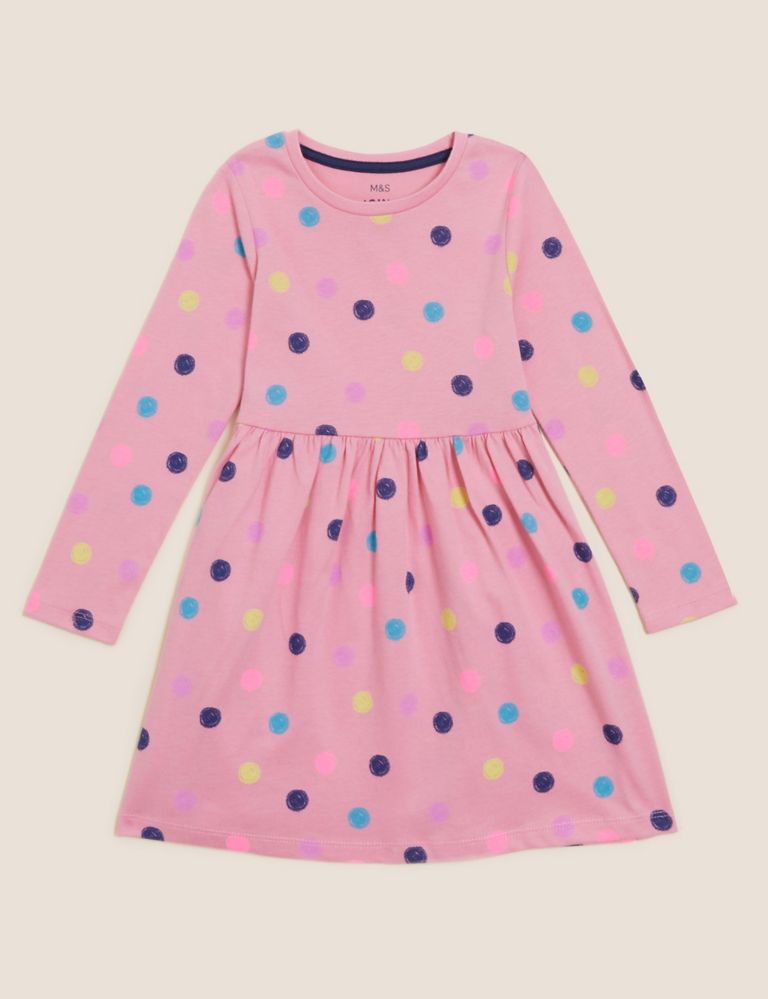 Pure Cotton Spotted Dress (2-7 Yrs) 1 of 1