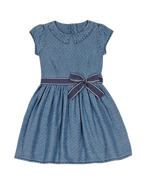 Pure Cotton Spotted Dress with Belt (1-7 Years) Image 2 of 3