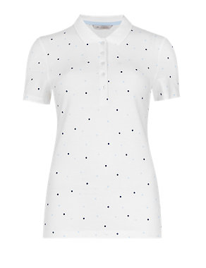 Pure Cotton Spotted Polo Shirt Image 2 of 4