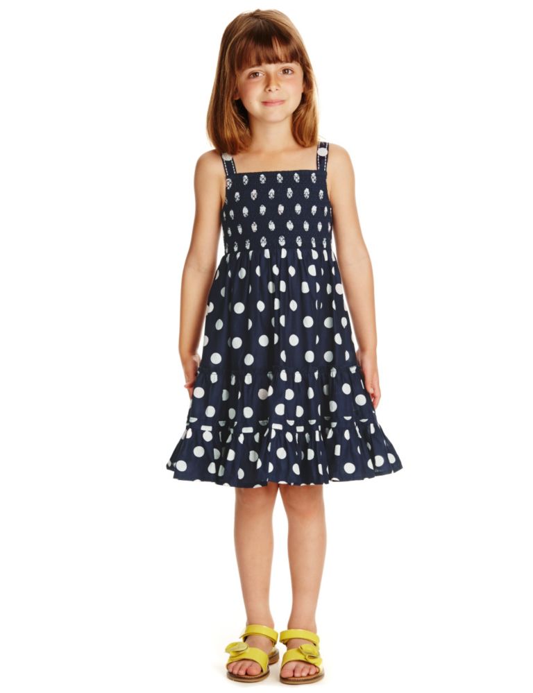 Pure Cotton Spotted Print Dress (1-7 Years) 1 of 3