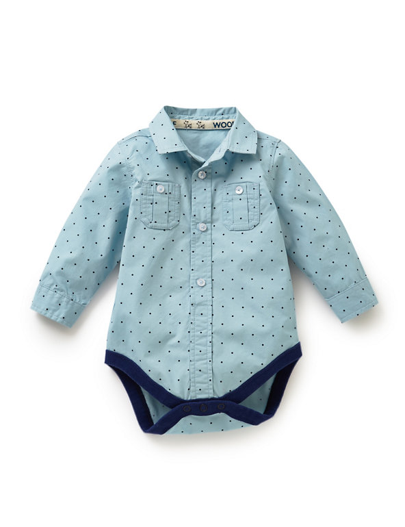 Pure Cotton Spotted Shirt Bodysuit Image 1 of 2