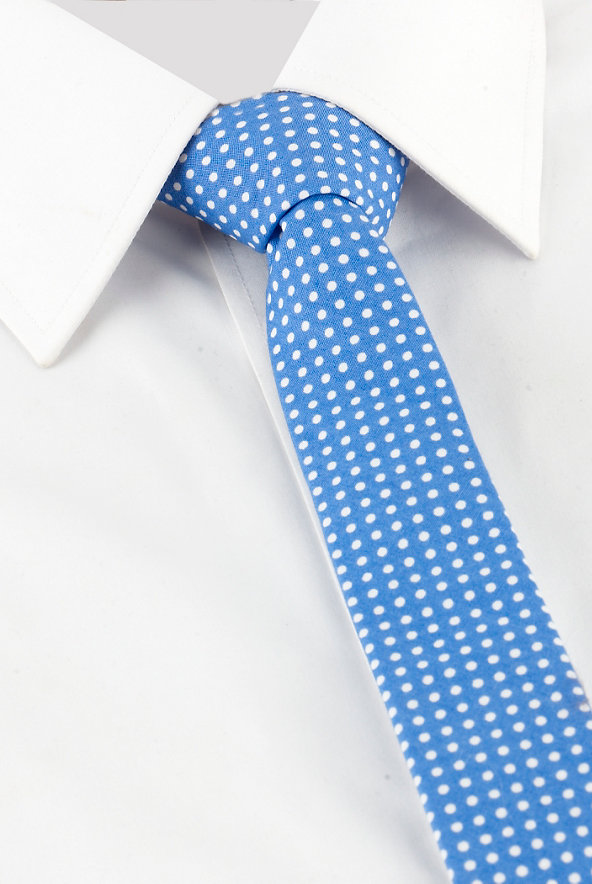 Pure Cotton Spotted Skinny Tie Image 1 of 1