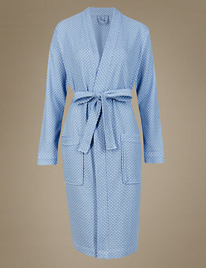 Pure Cotton Spotted Waffle Dressing Gown Image 2 of 3