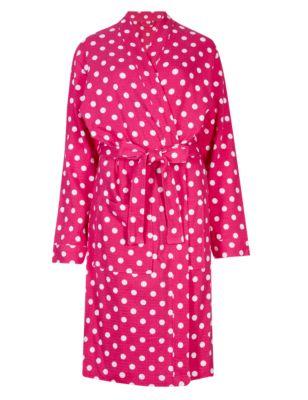 Pure Cotton Spotted Waffle Dressing Gown Image 2 of 4