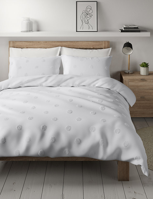 Pure Cotton Spotty Textured Bedding Set, Pretty White Duvet Set