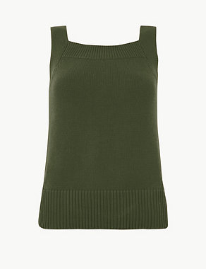 Pure Cotton Square Neck Knitted Vest Top Image 2 of 4