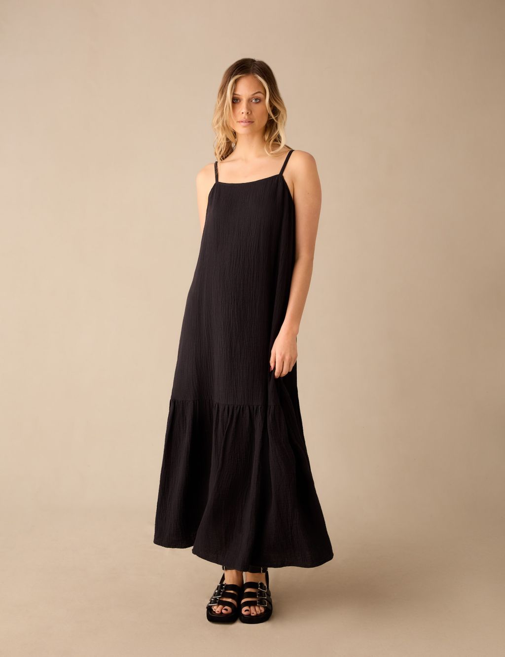 Pure Cotton Square Neck Maxi Tiered Dress 6 of 7
