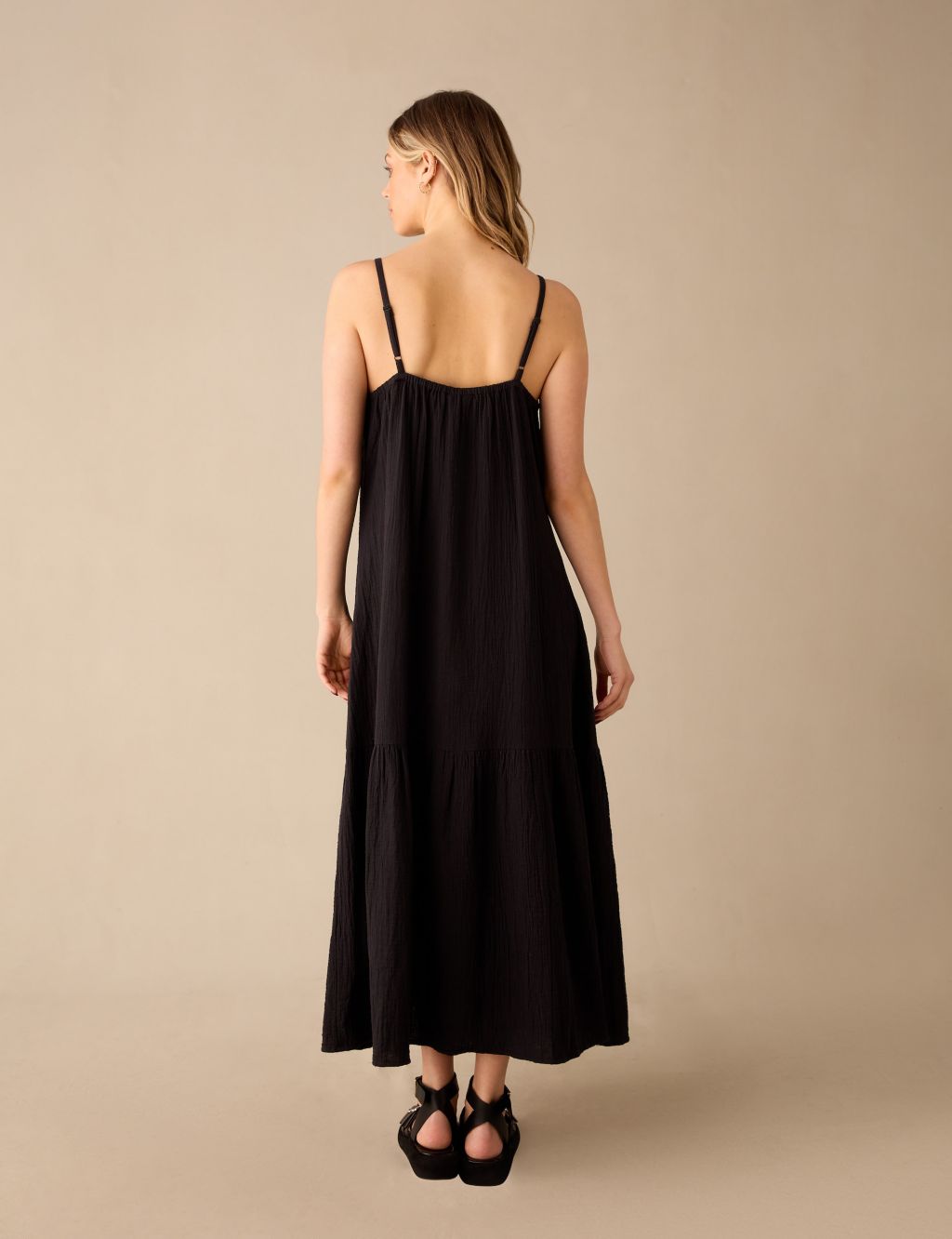 Pure Cotton Square Neck Maxi Tiered Dress 7 of 7