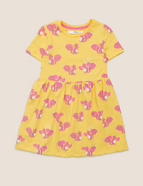 Pure Cotton Squirrel Print Dress (2-7 Yrs) Image 2 of 4