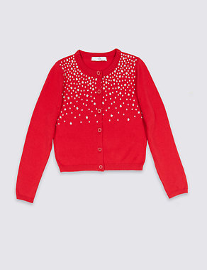 Pure Cotton Star Embellished Cardigan (3-14 Years) Image 2 of 3