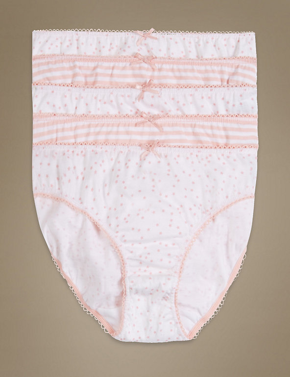 Pure Cotton Star Print & Striped Bikini Knickers (6-16 Years) Image 1 of 1