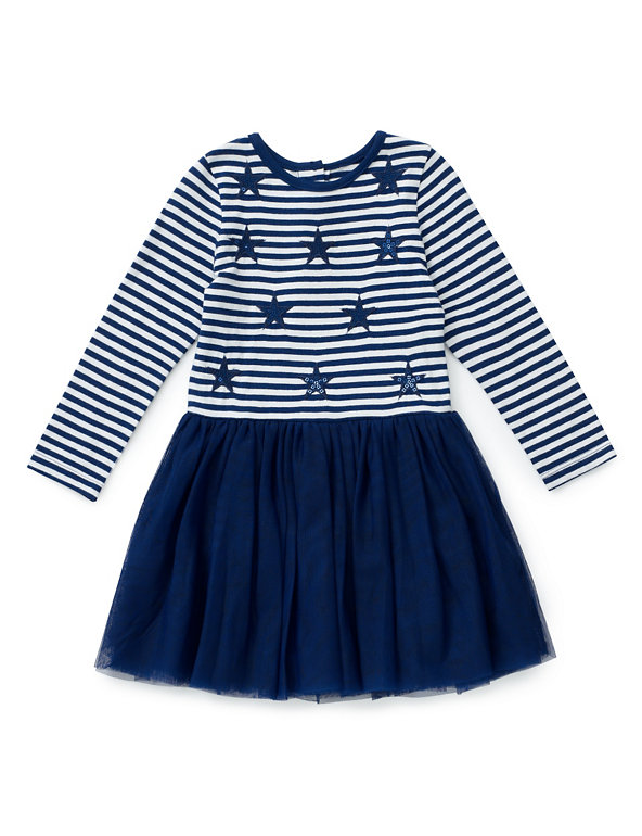 Pure Cotton Star Print Girls Dress with StayNEW™ (1-7 Years) Image 1 of 2