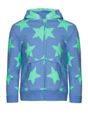 Pure Cotton Star Print Hooded Sweat Top Image 2 of 4