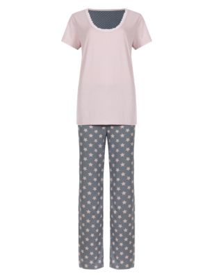 Pure Cotton Star Print Pyjamas with StayNEW™ Image 2 of 6
